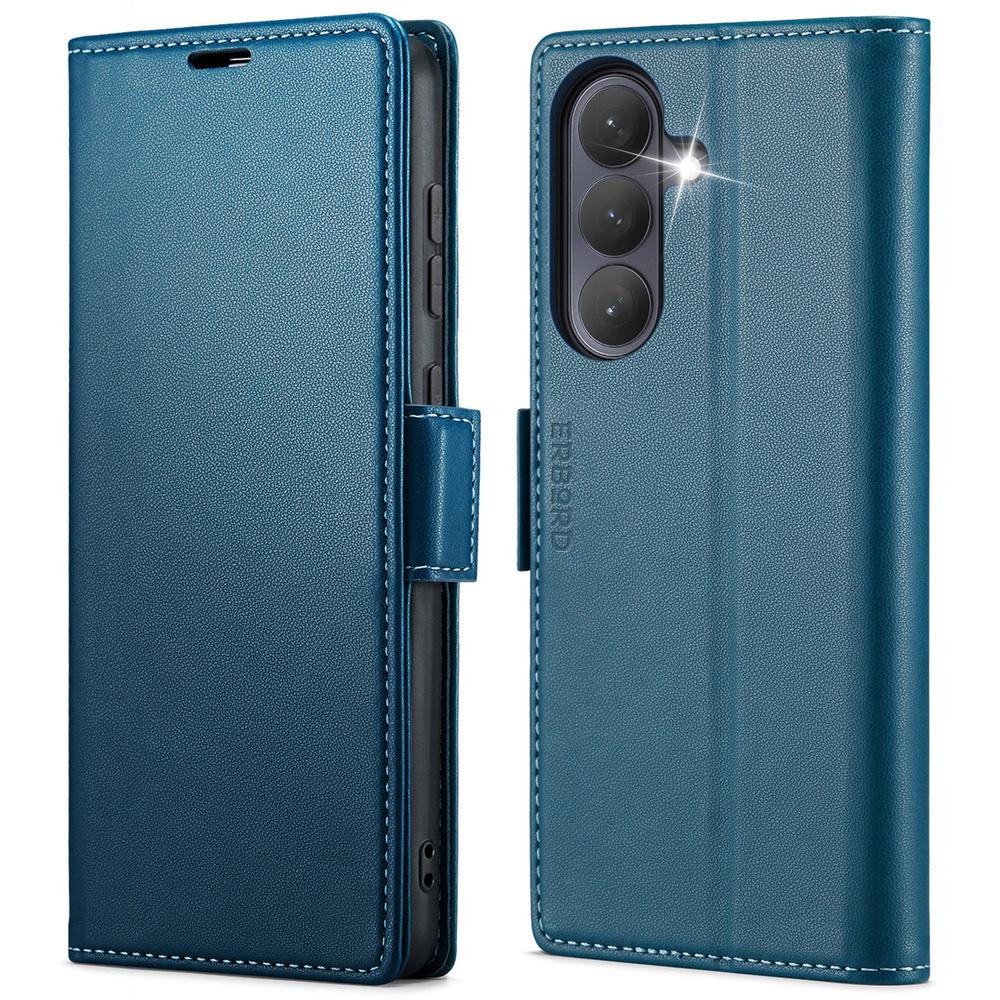 Samsung Galaxy A57 5G Case, ERBORD Glossy Litchi, Wallet with Flip, Blue