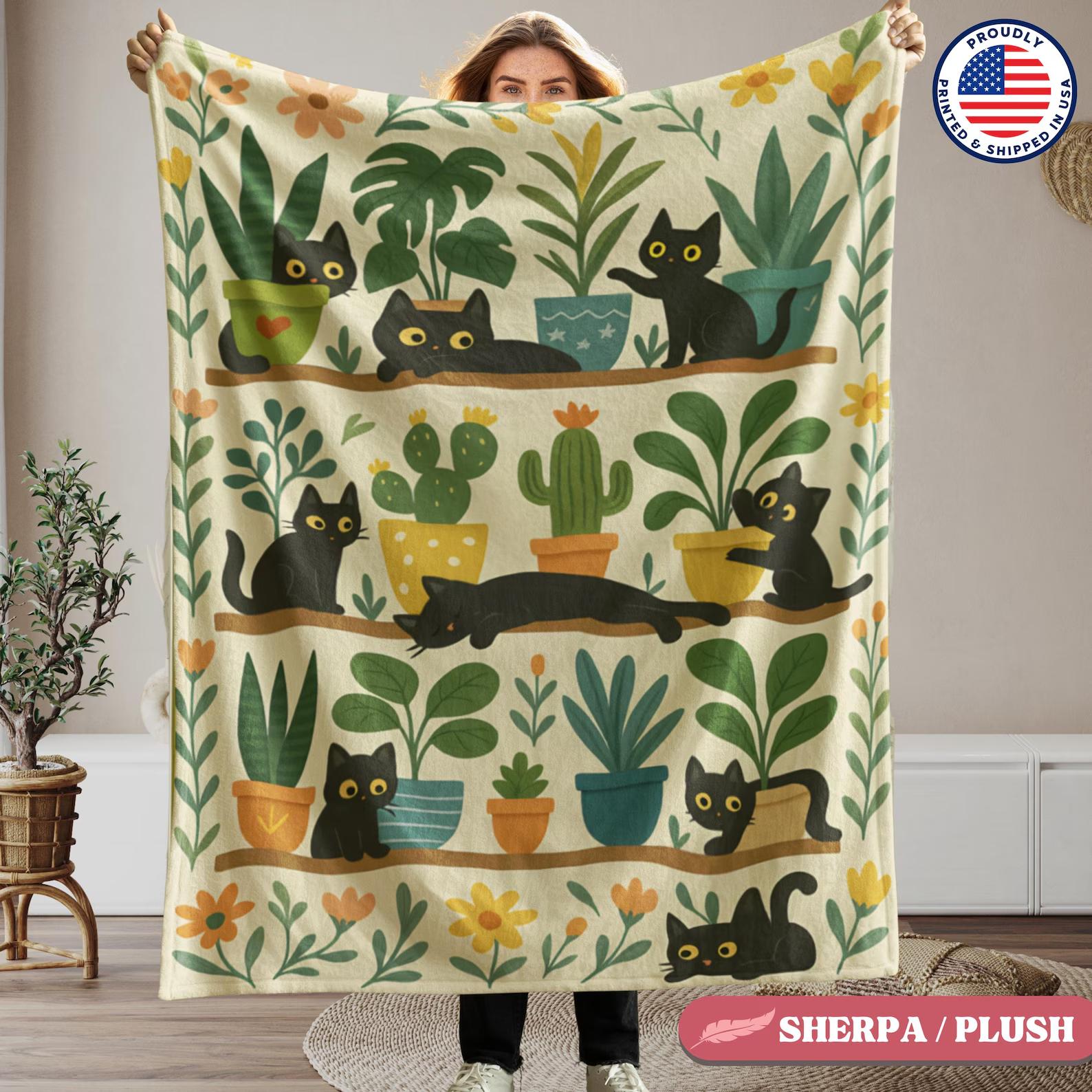 

Cat Blanket for Cat Lovers Soft Velveteen Sherpa Fleece Blanket Cozy Throw Blanket Cat Mom Dad Cute Animal Lover Home Decor 130x150cm