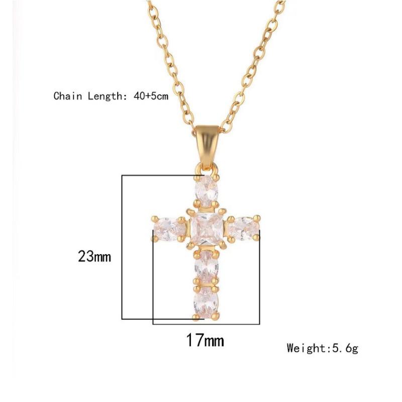 Gold Plated Zircon Cross Pendant Titanium Steel Clavicle Necklace For Women
