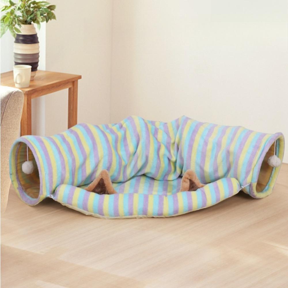 Striped Cat Tunnel Sleeping Beds Foldable Cats Tunnel Breathable Wear-resistant Cat Toys Interactive Accessories for Cats
