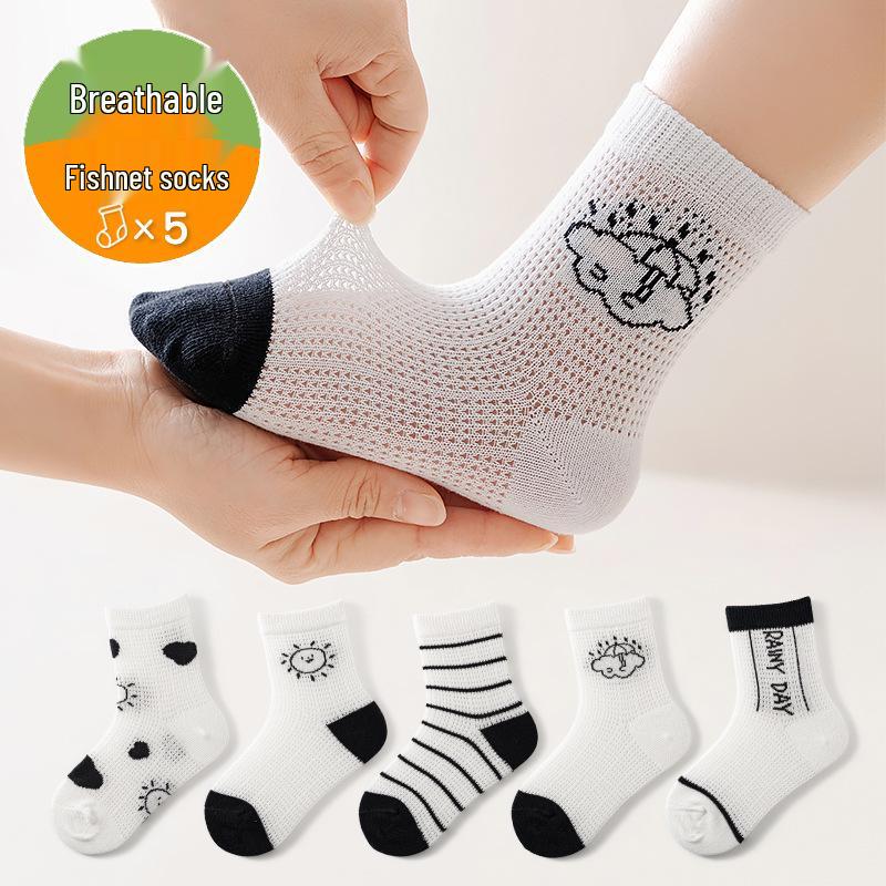 Children's Breathable Mesh Socks (5 Pairs) – Spring/Summer Thin Design for Boys and Girls
