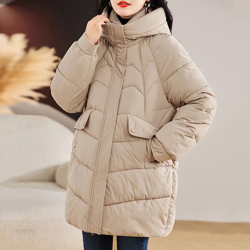 Women's Mid-Length Korean Style Thickened Winter Cotton Jacket - Loose Fit, Plus Size, Fashionable Coat