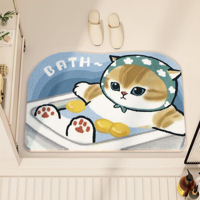 Cute Cat Imitation Cashmere Bathroom Mat Non-slip Bathroom Door Carpet Plush Absorbent Cartoon Foot Mat