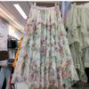 Reinforcement Nail Pearl Patchwork Printed Mesh Cake Dress Half Skirt for Girls New Hollow Out Long Dress
