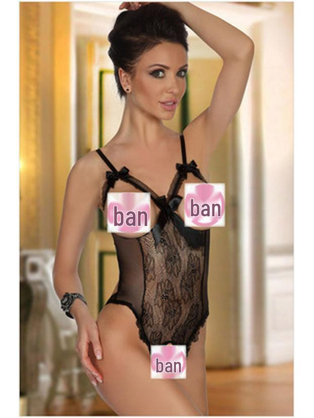 European Lace Sheer Sleepwear Bodysuit with Open Crotch - Erotic Lingerie Set