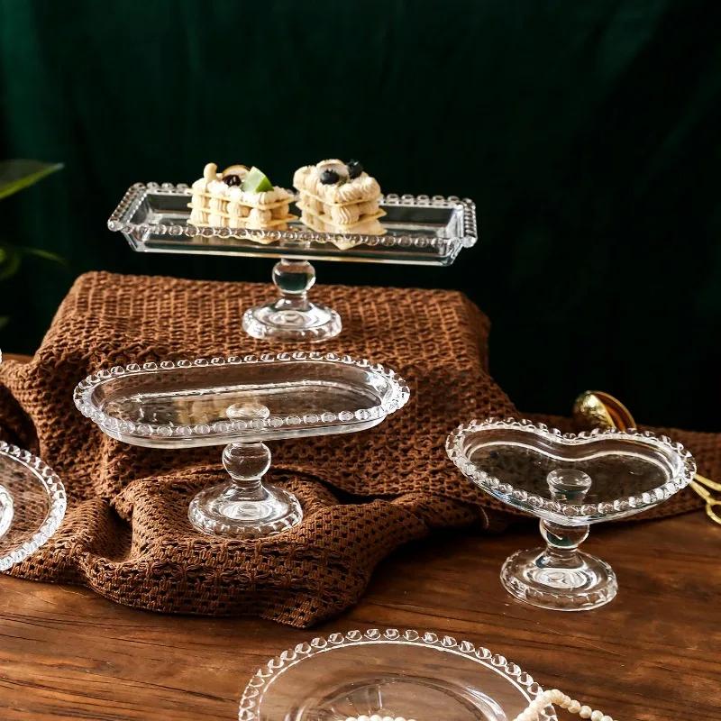 Support à gâteau en verre style nordique avec pied, Assiette à dessert élégante pour goûter, Plateau de service moderne pour snacks et fruits