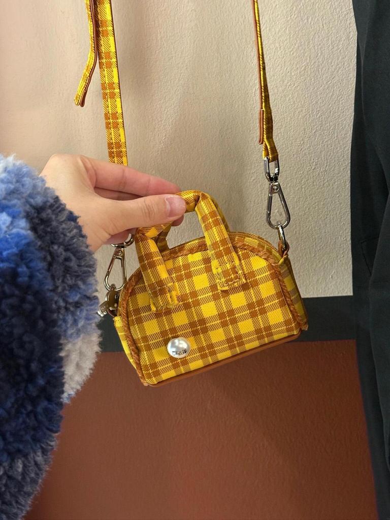 Checkered Mini Crossbody Bag Earphone Bag Loose Change Cute  Bag Spring and Summer Women's Handbag
