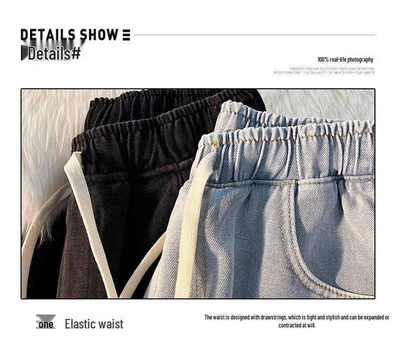 Women's Fleece-lined Straight-Leg Jeans, Petite Wide-Leg, Elastic Waist, Cotton, 2025 New Winter Style, Ideal for Autumn and Winter