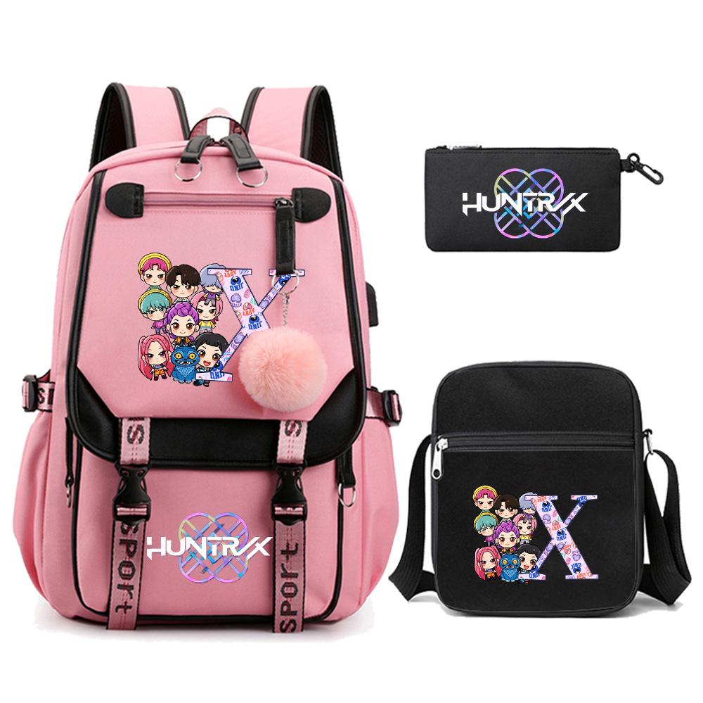 3Pcs/set Cartoon K-pop Demon Hunters Printed Backpack with Shoulder Bag for Teenager Student Girl Boy Bookbag Large Capacity Travel Bag Kid Gift