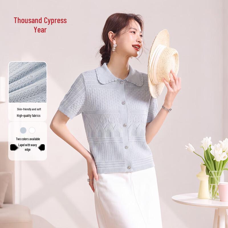 Women s Breathable Lyocell Linen Short Sleeve Lapel Knit Cardigan XXL