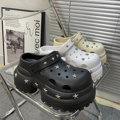 Dámske Letné Sandále Vysoké 10cm Podpätky Hrubé Drevené Šľapky s Príveskami v Tvare Hviezdy Záhradné Topánky Vodotesné Plážové Bazénové Sandále Mules Šľapky