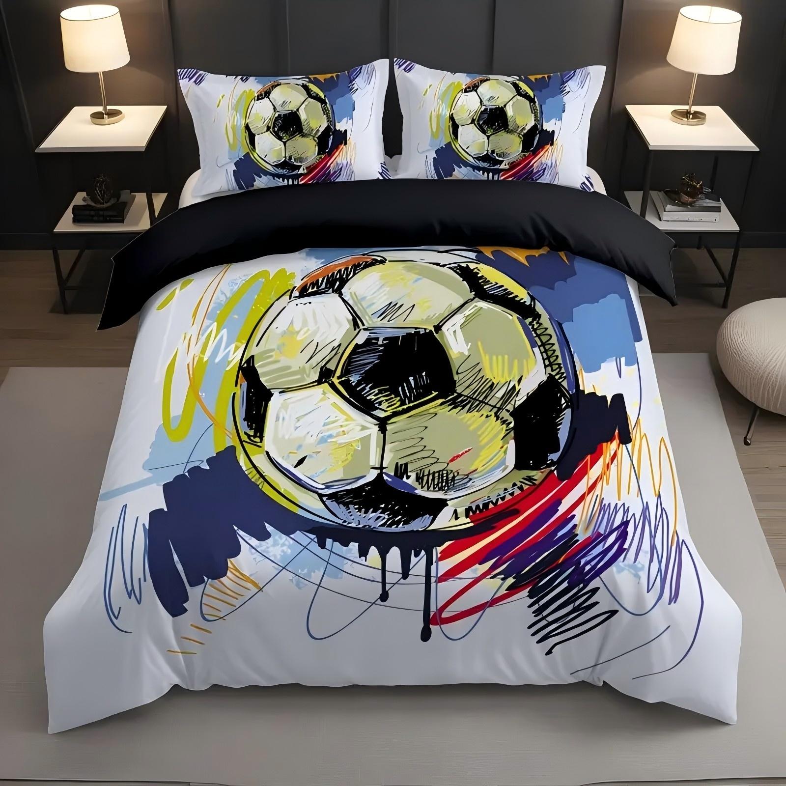 

Painted Football 3D Printed Bedding Set For Boys Mens Cartoon Sport Football Style Home Soft Comfortable Duvet Cover Pillowcases 135x200cm 2pcs