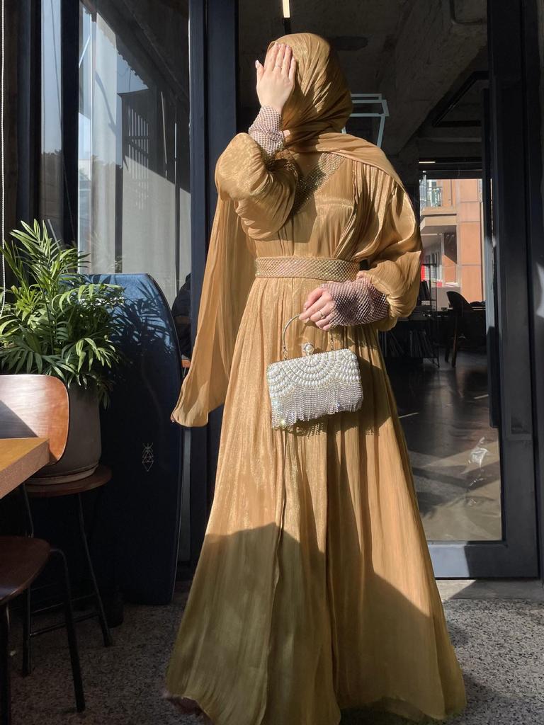 Elegante Conjunto de Vestido de Fiesta Brillante de Gasa para Mujer