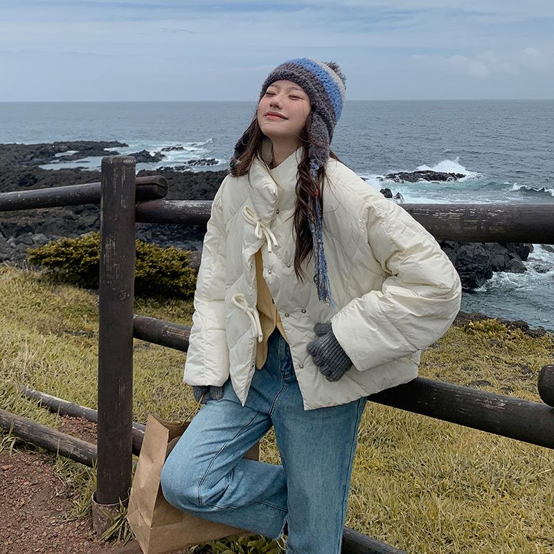 

Large size cotton-padded clothes women s winter casual cotton-padded clothes horn buckle loose hooded cotton-padded jacket short jacket S белый