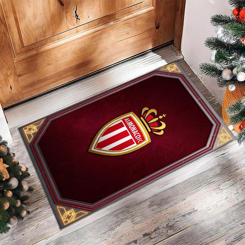 Monaco FC Soccer Football Pattern Soft Area Rug Non Slip Indoor Floor Carpet Sports Decor Mat for Bedroom