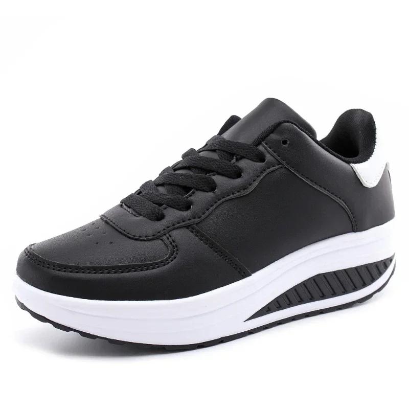 Fashion Women Shoes Lace Up Leather Sports 2025 Student Increase Platform Sneakers Outdoor Walking Women Shoes Zapatos De Mujer