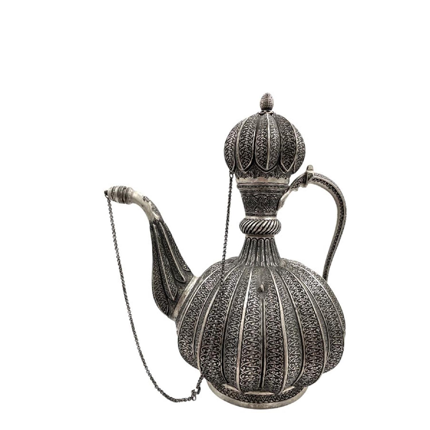 

Медный кувшин арбуз, нарезанный туго, наивная обработка ручкой, резьба по дереву, османский антиквариат чистый