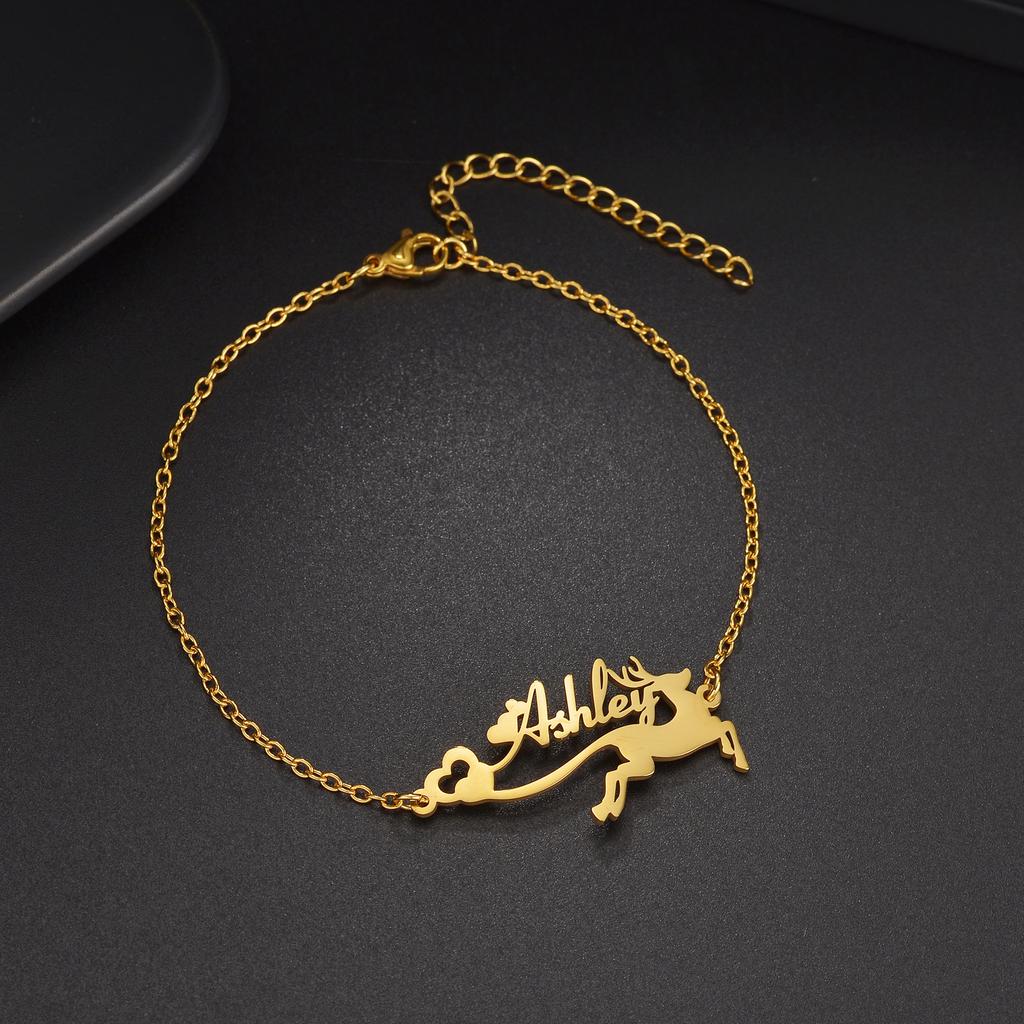 Atoztide Custom Name Jewelry Set Elk Bracelet Necklace Santa Hat Keychain Stainless Steel for Women Personalized Christmas Gifts