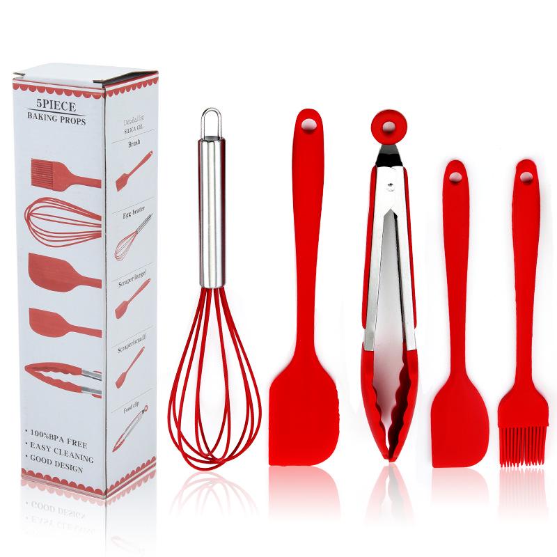 5-Piece Silicone Kitchenware Set: Cream Spatula, Oil Brush, Whisk for Baking and Cake Making
