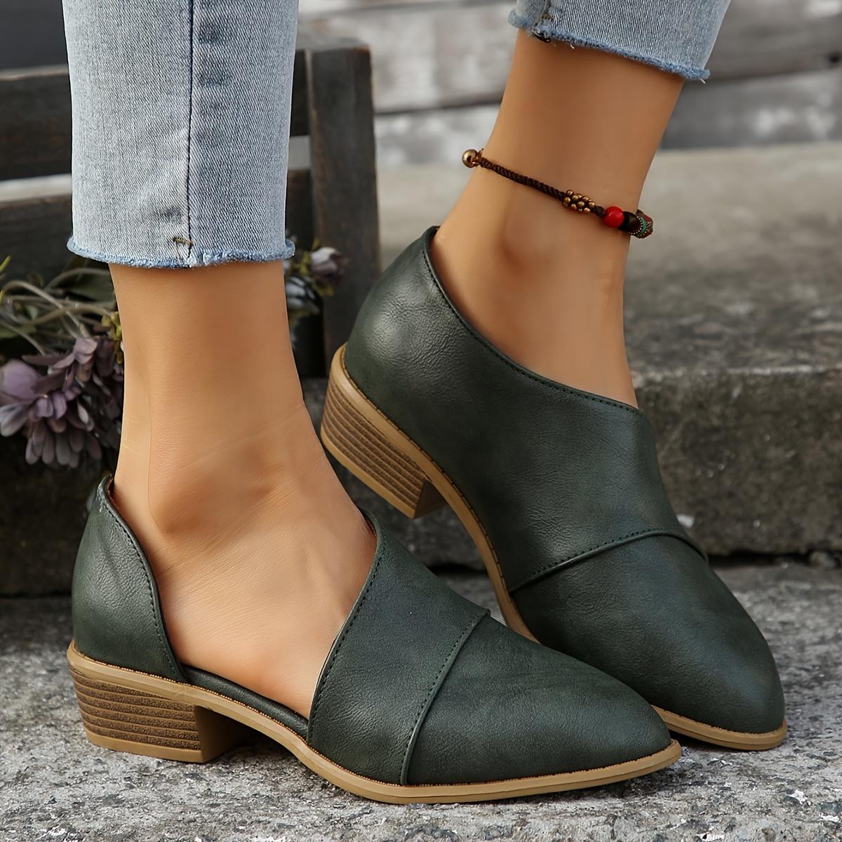 

Женские однотонные ботильоны на толстом каблуке, модные туфли-лодочки с острым носком, удобные ботильоны Size 36 темно-зеленого