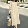 ZANZEA Women Casual V-Neck Solid Color Loose Half Sleeve Dress
