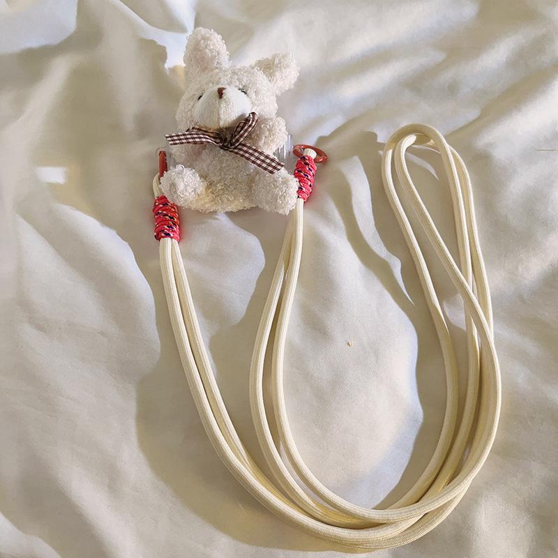 

White Bow Rabbit Plush Doll Phone Back Clip - Long Crossbody Lanyard, Side Body Chain, for Women s Outings
