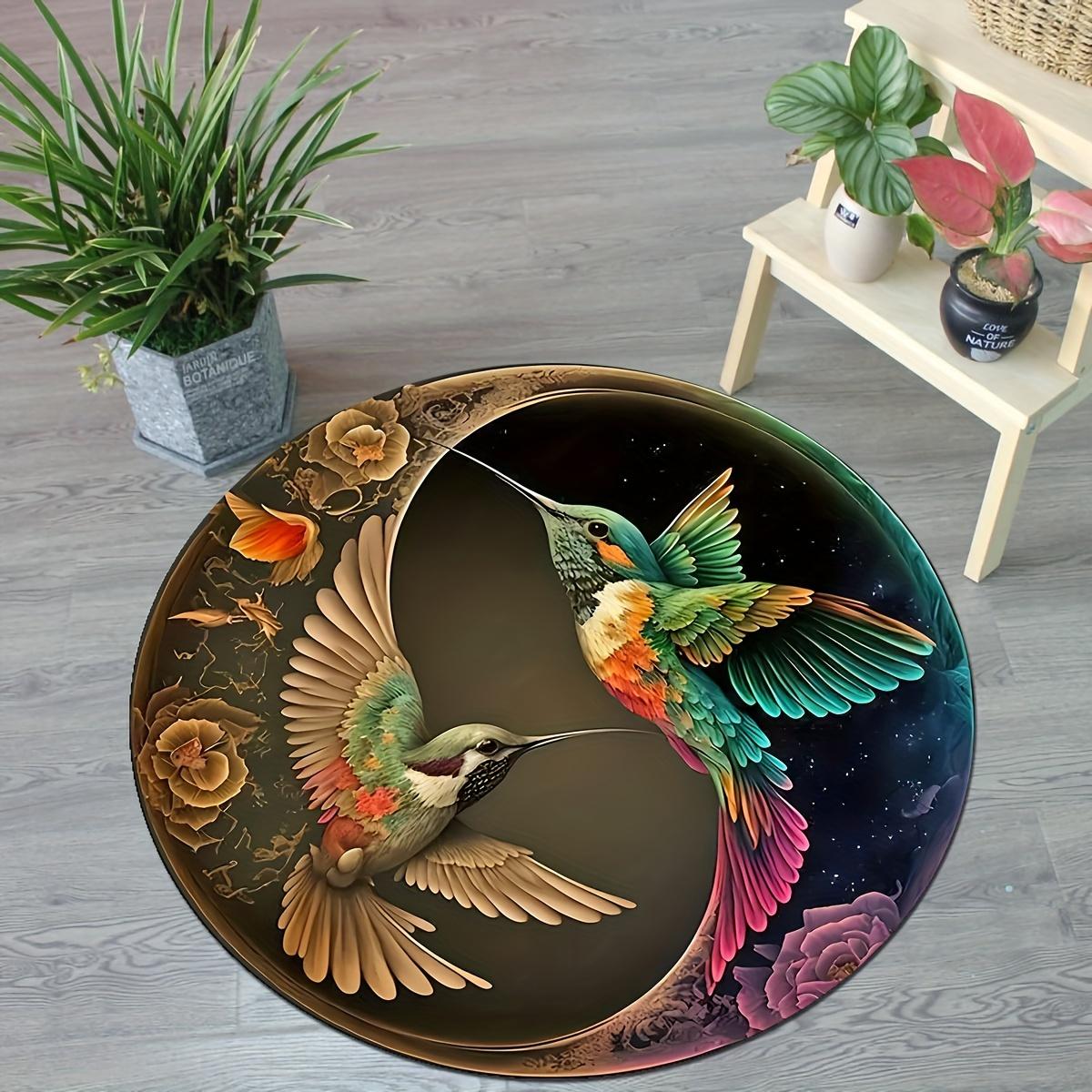 

Retro Style Hummingbird Print Floor Mats Elegant Round Mat Living Room Home Decor Doorway Decorative Mat, Non-slip 80cm