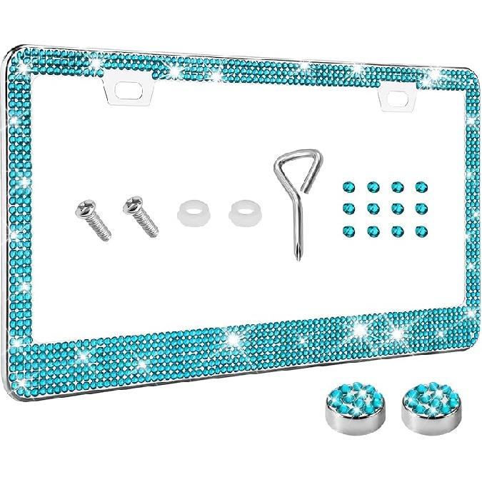 Bling License Plate Frame for Women, License Plate Cover, Sparkly License Plate Frames, Stainless Steel Car Accessories with Diamond Sparkle Glitter