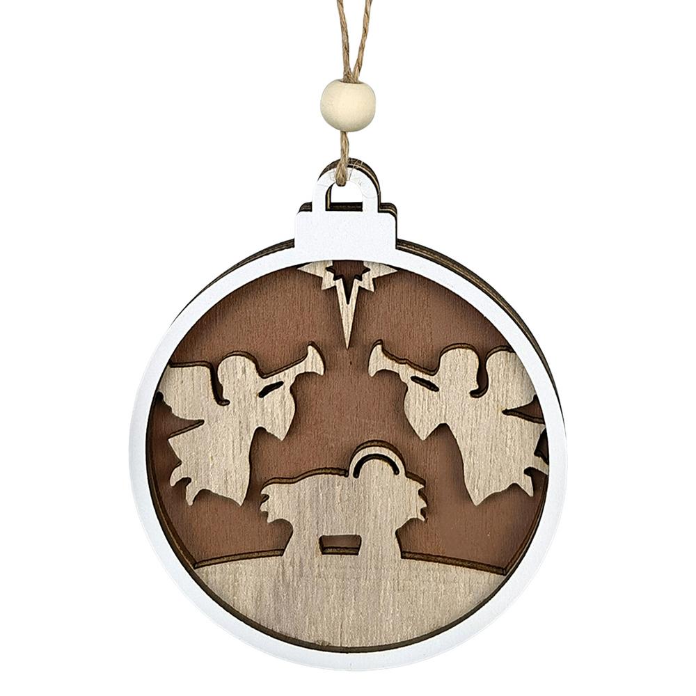 Nativity Scene Pendant Wooden Hollow Pendant Decor Lovely And Delciate Jesus Birth Ornament For Christmas Tree Home Decoration