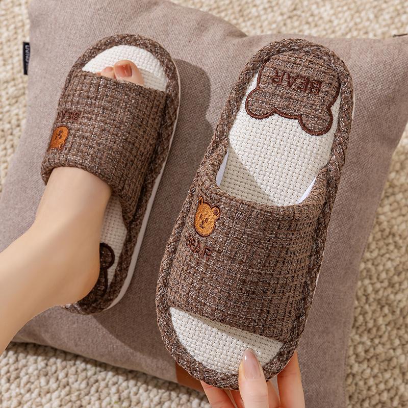 Linen slippers women's thick bottom four seasons universal indoor spring and autumn summer home use cotton and linen drag non-slip men