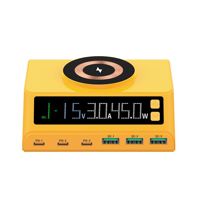 

110 Вт 7 в 1 USB зарядное устройство с беспроводной зарядной станцией PPS PD USB Type C быстрое зарядное устройство для ноутбука iPhone1615 14 Samsung S23 Ultra WLX-M9A,US Plug жёлтый