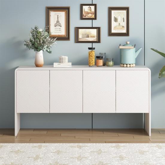 Sideboard Buffet with 4 Doors 4-Compartments Adjustable Shelves Large Capacity Minimalist Living Room Entrance Area Kitchen Wood Floor Storage Cabinet