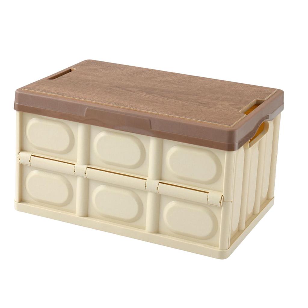 Collapsible Storage Bin Container with Wooden Lid for Indoor Fishing Outdoor
