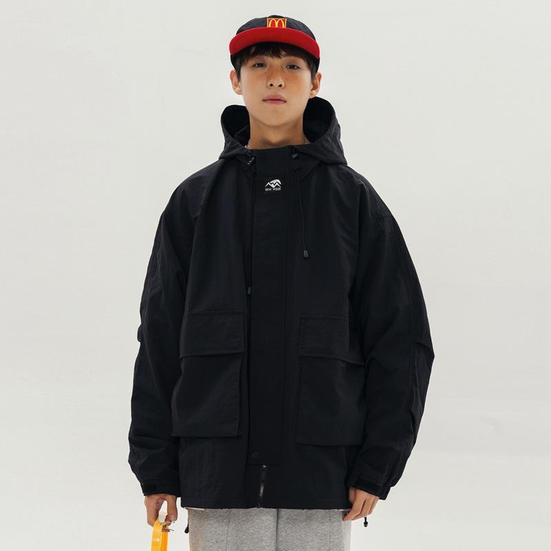 

Spring and Autumn New Men s Korean Solid Color Logo Hooded Jacket Trendy Couple Stylish Versatile Jacket M