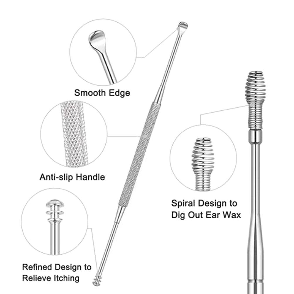 6 Pcs Spring Earwax Cleaner Tool Set Stainless Steel Spiral Design Ear Picks Ear Cleansing Tool Set 