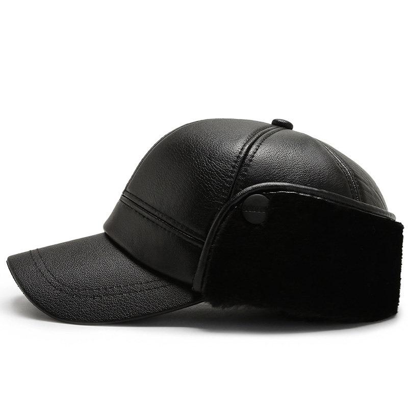 New leather hat medium and old winter warm thickened dad hat outdoor sports cold protection cap man