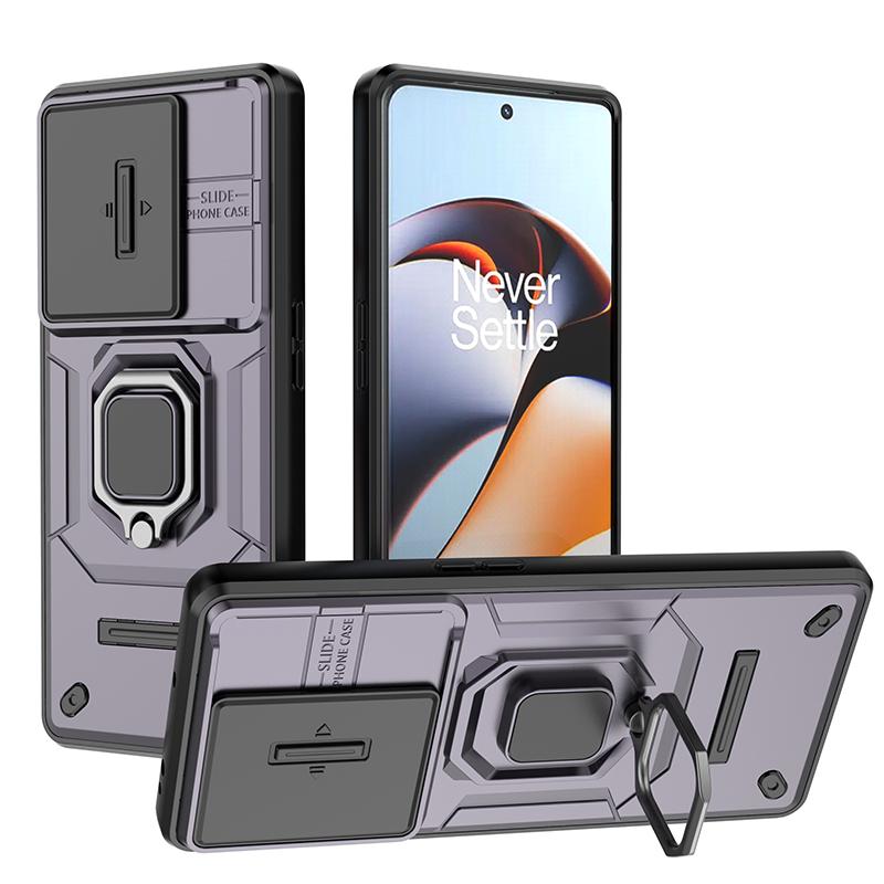 

Для OnePlus 12 12R 11 11R Battle Bear Slide Push Window ТПУ + ПК Протиударне металеве кільце Автомобіль Магнітна адсорбція Стенд Задня кришка корпусу For OnePlus 11 фіолетовий