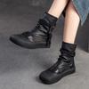 Botas de verão retrô respiráveis ocas, couro legítimo, zíper traseiro, sandálias romanas, sola grossa, sapatos femininos