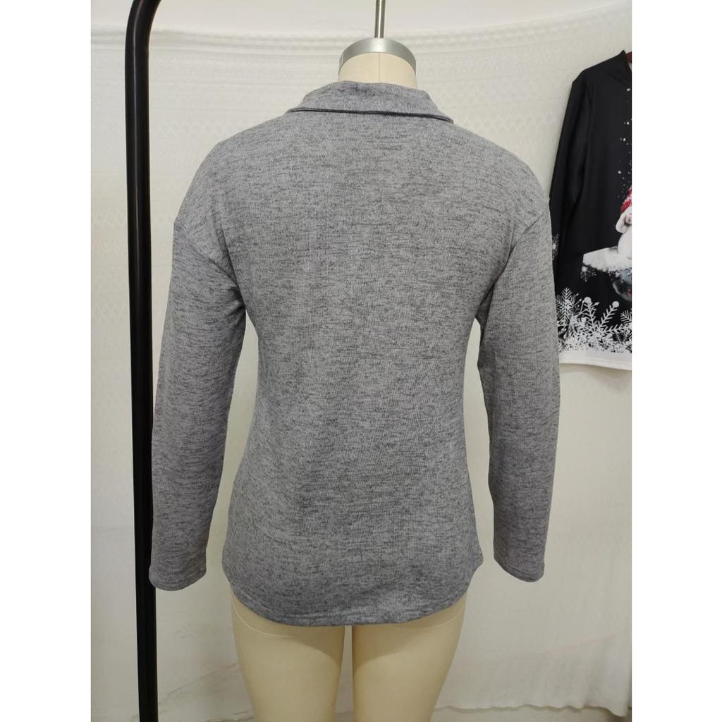 Autumn and Winter Knitted Fabric Lapel Zipper Casual Women's Pullovers & Long Sleeves