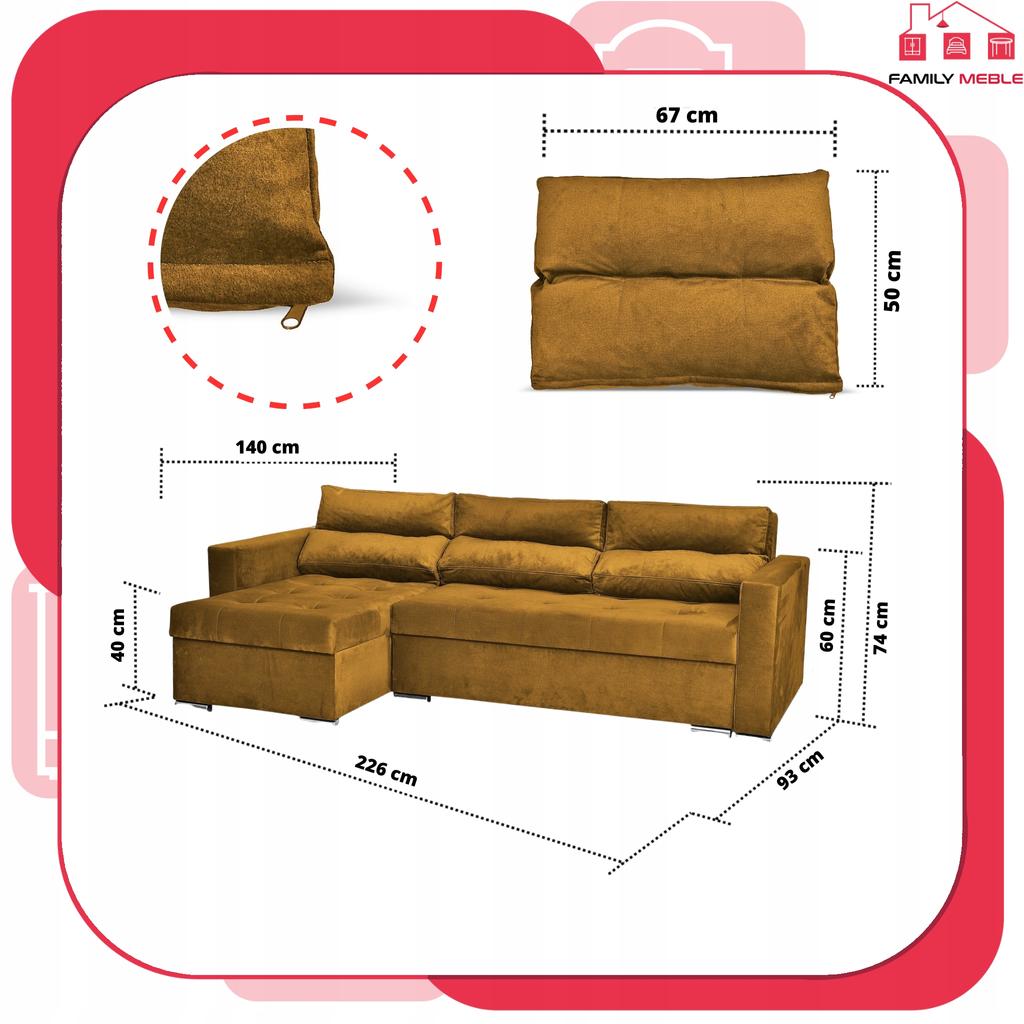 Varius Corner Sofa Bed with Sleeping Function Family Furniture Cornea Golden Yellow