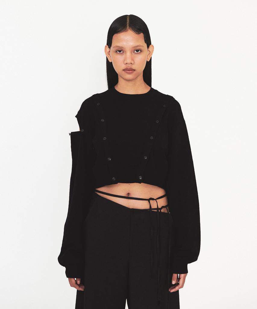 Daiaegeuneol Crop Button Knit Top (Black)
