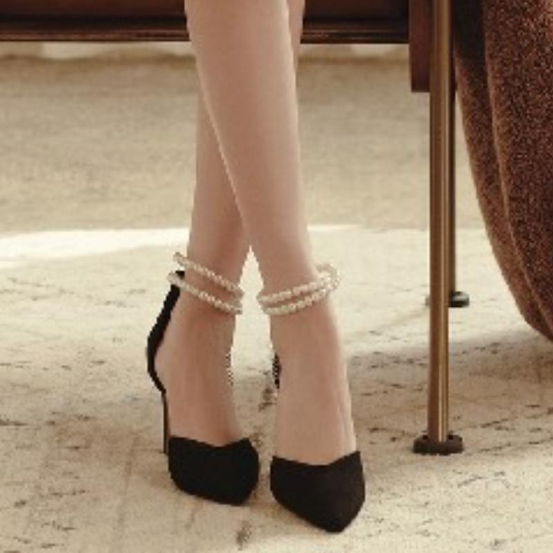 Fashion Vintage Black Pointed Toe Heels Office Lady Slim French Elegant Party Shoes Woman High Heel Pumps Comfort Dress Shoes