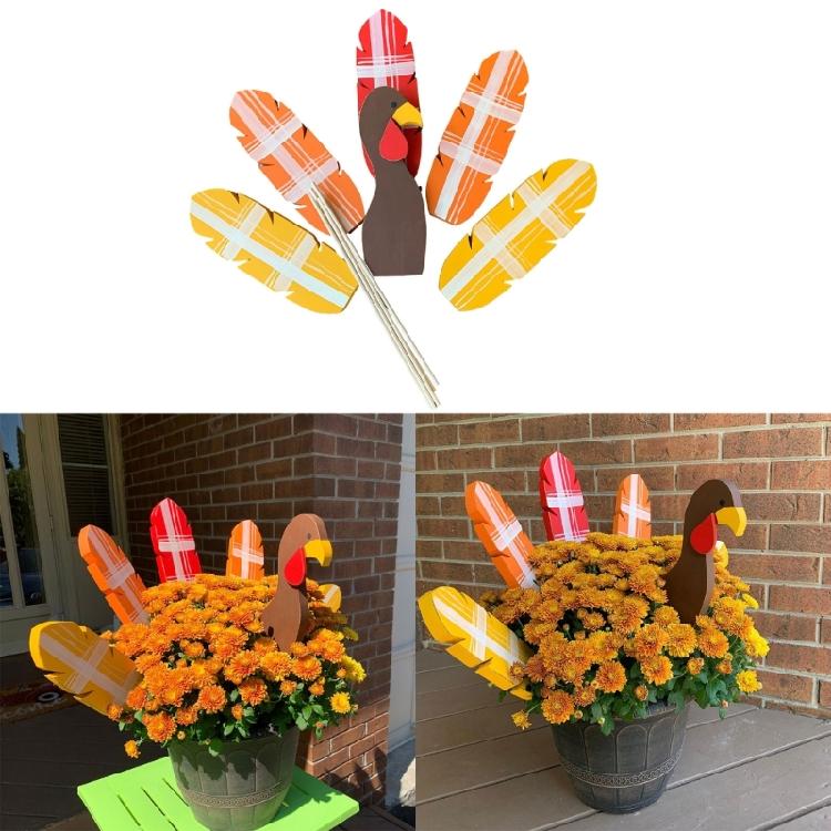 Festive Thanksgiving Turkey Decoration Centerpiece for Flower Pots Planter Inset