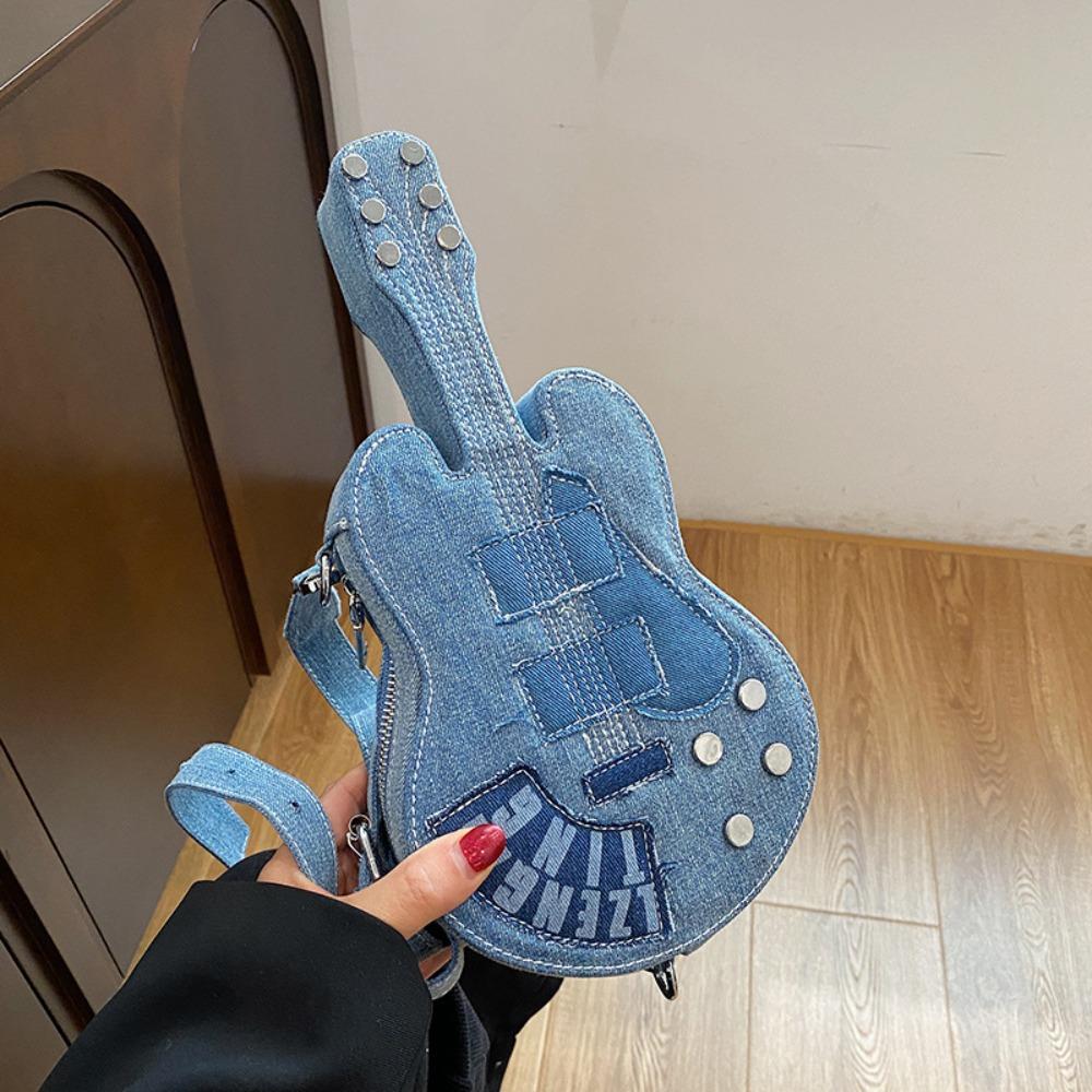 

Large Capacity Guitar Crossbody Bag Y2k Jeans Messenger Bag Simple Denim Canvas Bag Girl синий