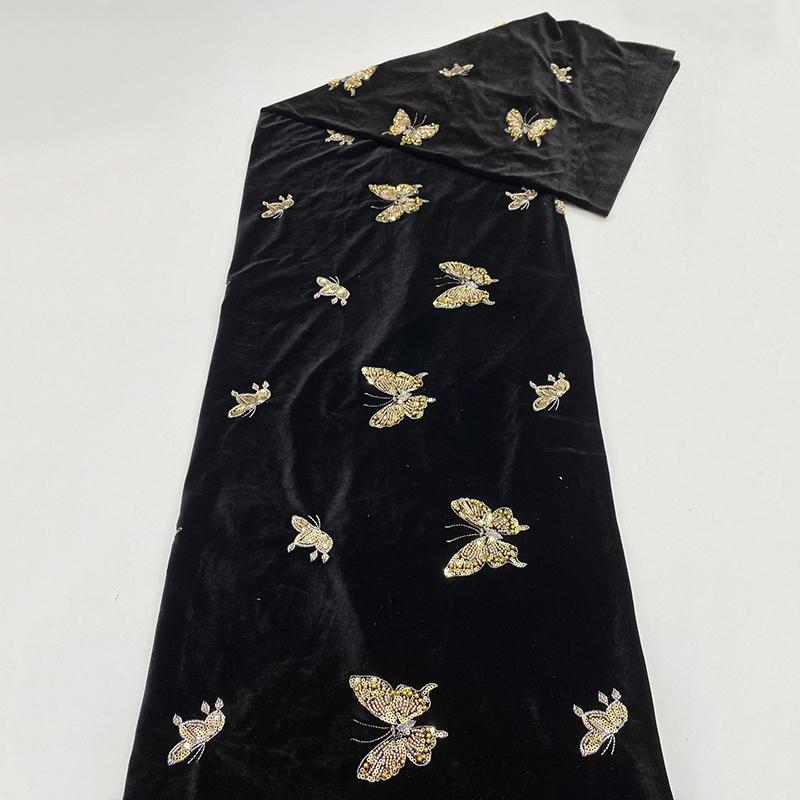

1 Yards Pretty Butterfly Desgin Velvet Fabric High Quality Embroidery Beads Sequin Fabric For Diy Sewing Cheongsam Coat Dress 1Yard