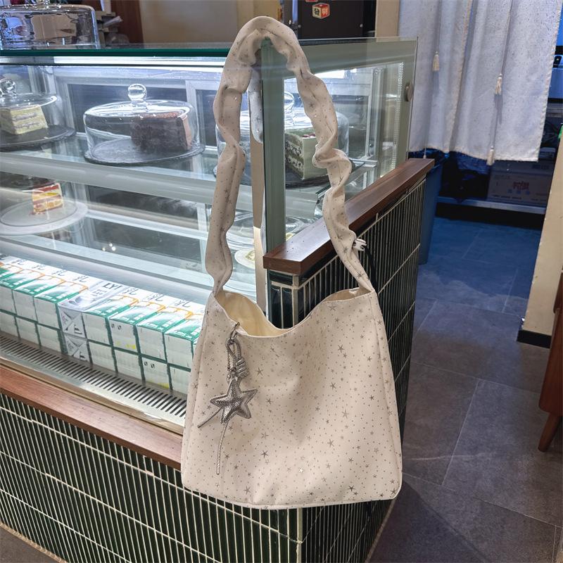 Korean Lazy Wind Folded Sense Shoulder Strap Star Tote Bag Female Students Large Capacity Class Commuter Single Shoulder Oblique Span Bag