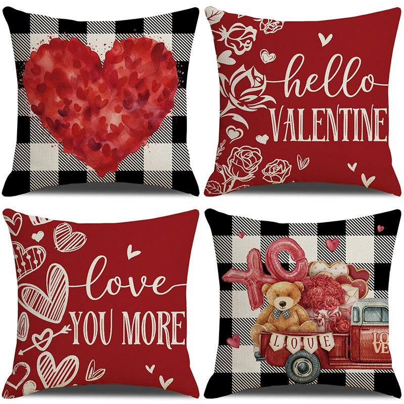 Classic Plaid Printed Pillowcase Valentine's Day Red Letters Love Home Sofa Decoration Cushion Pillow