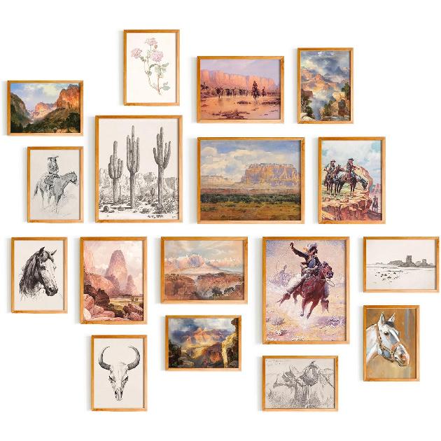 Vintage Western Wall Art for Living Room Decor Aesthetic Boho Decor Desert Wall Decor for Bedroom Decor Southwest Decor for Home Decor 17 PCS