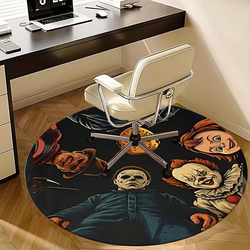 Halloween Horror Icons,Movie Monsters Chair Mat Round Rug Office Carpet, Machine Washable, Non Slip, Suitable for Living Rooms, Bedrooms