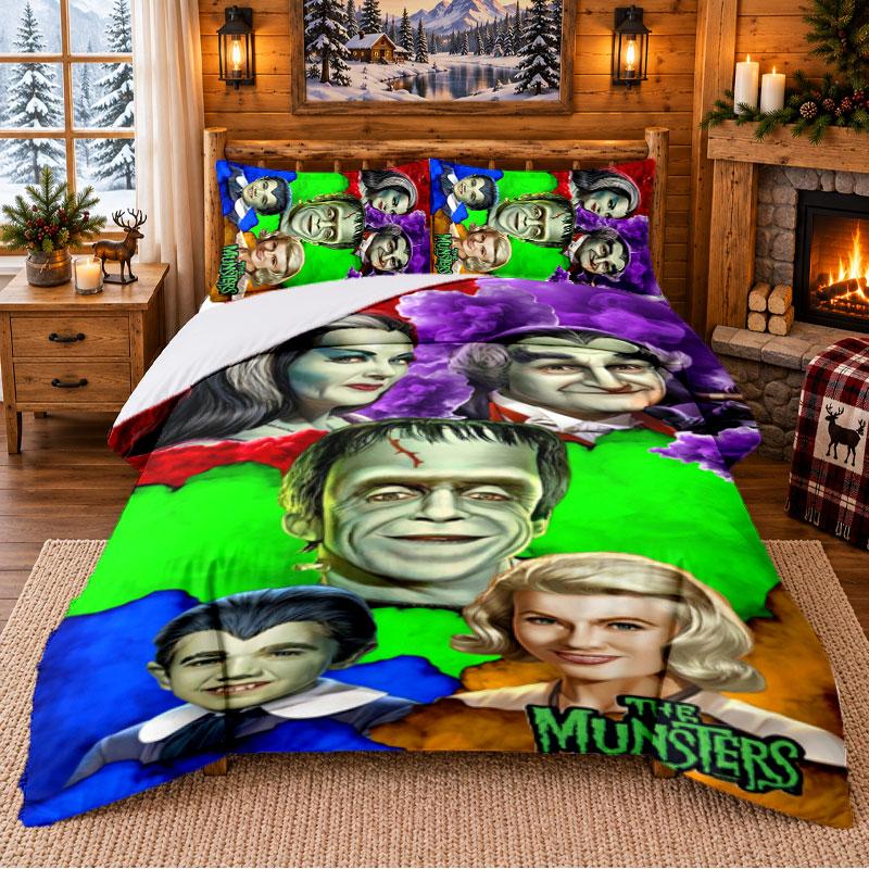The Munsters Pattern Bedding 3Pcs Set Bed Sheet And Pillowcases For Indoor Bedroom